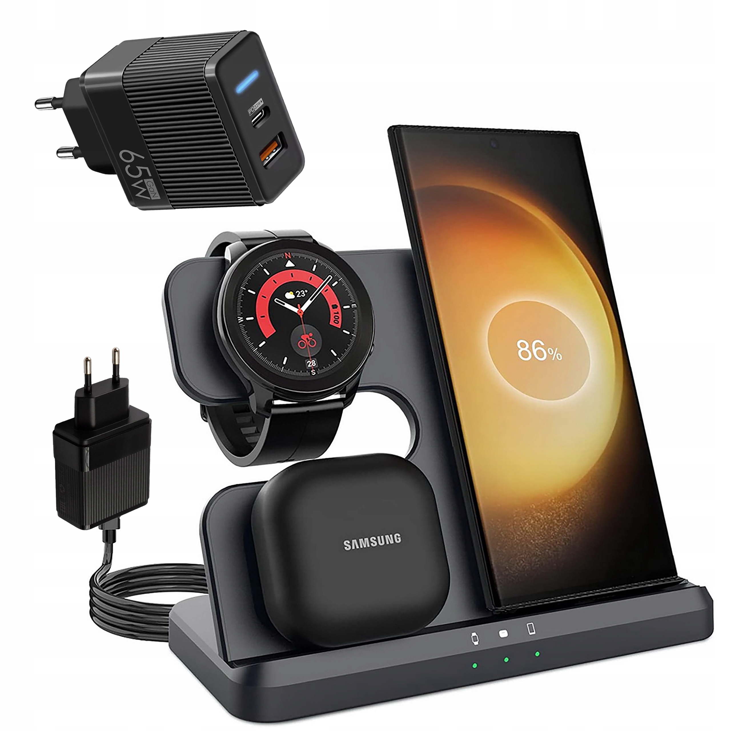 Proventus PL 3000 mA indukčná nabíjačka + RÝCHLA SIEŤOVÁ NABÍJAČKA NAPÁJANIE PRE TELEFÓN GaN 65W USB-C PD 33W QC 3.0
